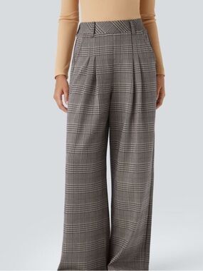 New! HALARA Plaid Wide Leg Trousers